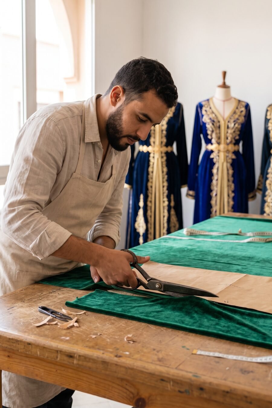 Travail de modéliste pour la construction d’un caftan