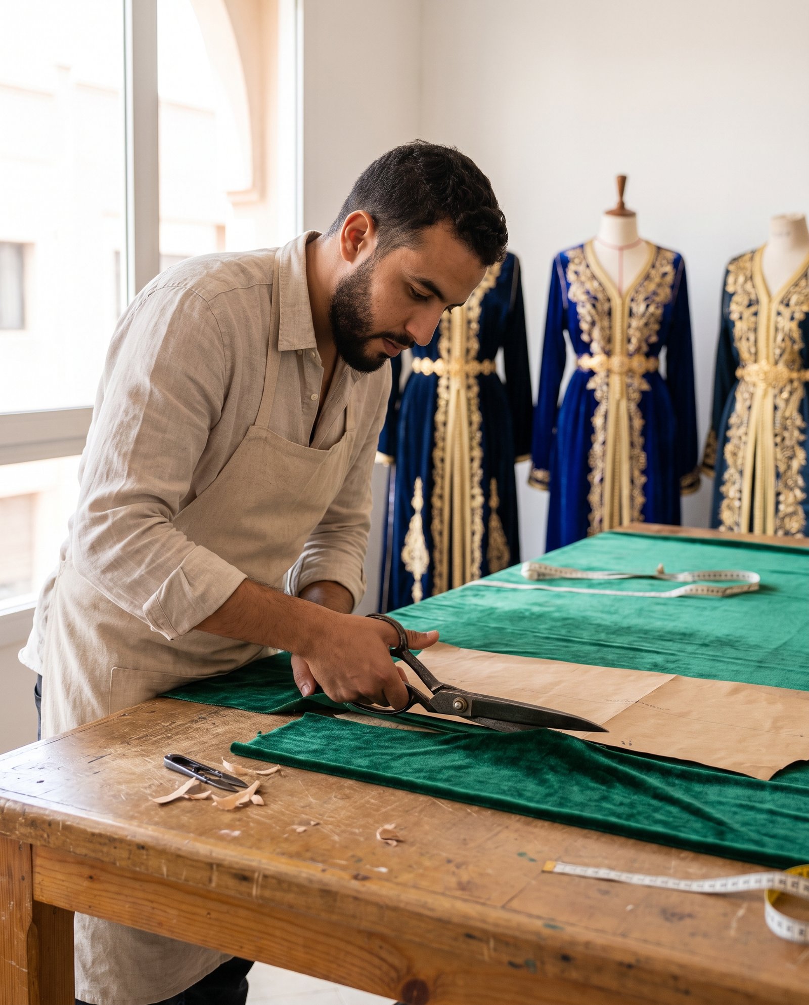 Travail de modéliste pour la construction d’un caftan