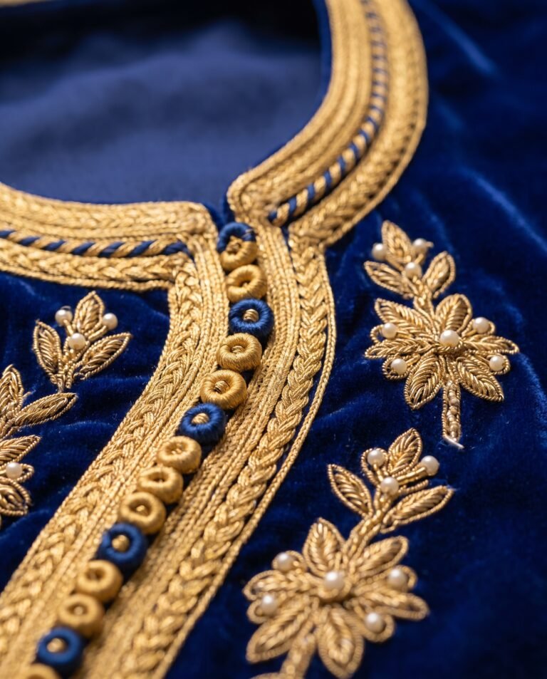 Détails de sfifa et d’aâkad sur un caftan marocain