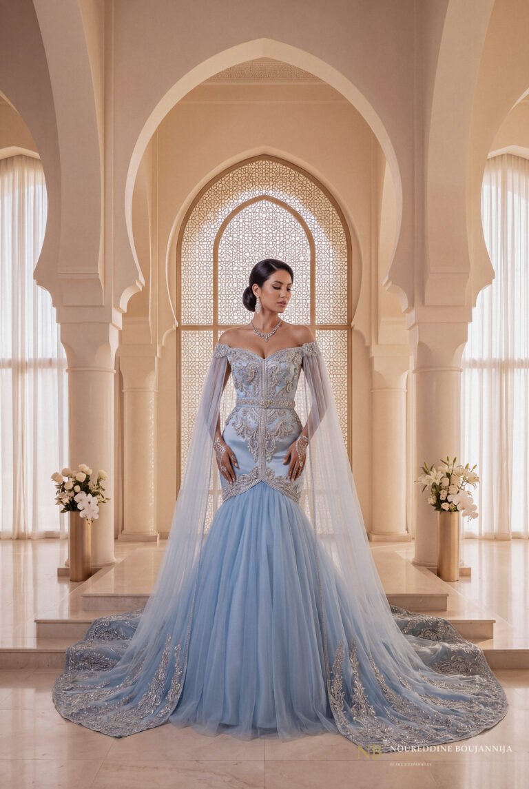 Caftan Bleu Glacé Bardot — vue principale