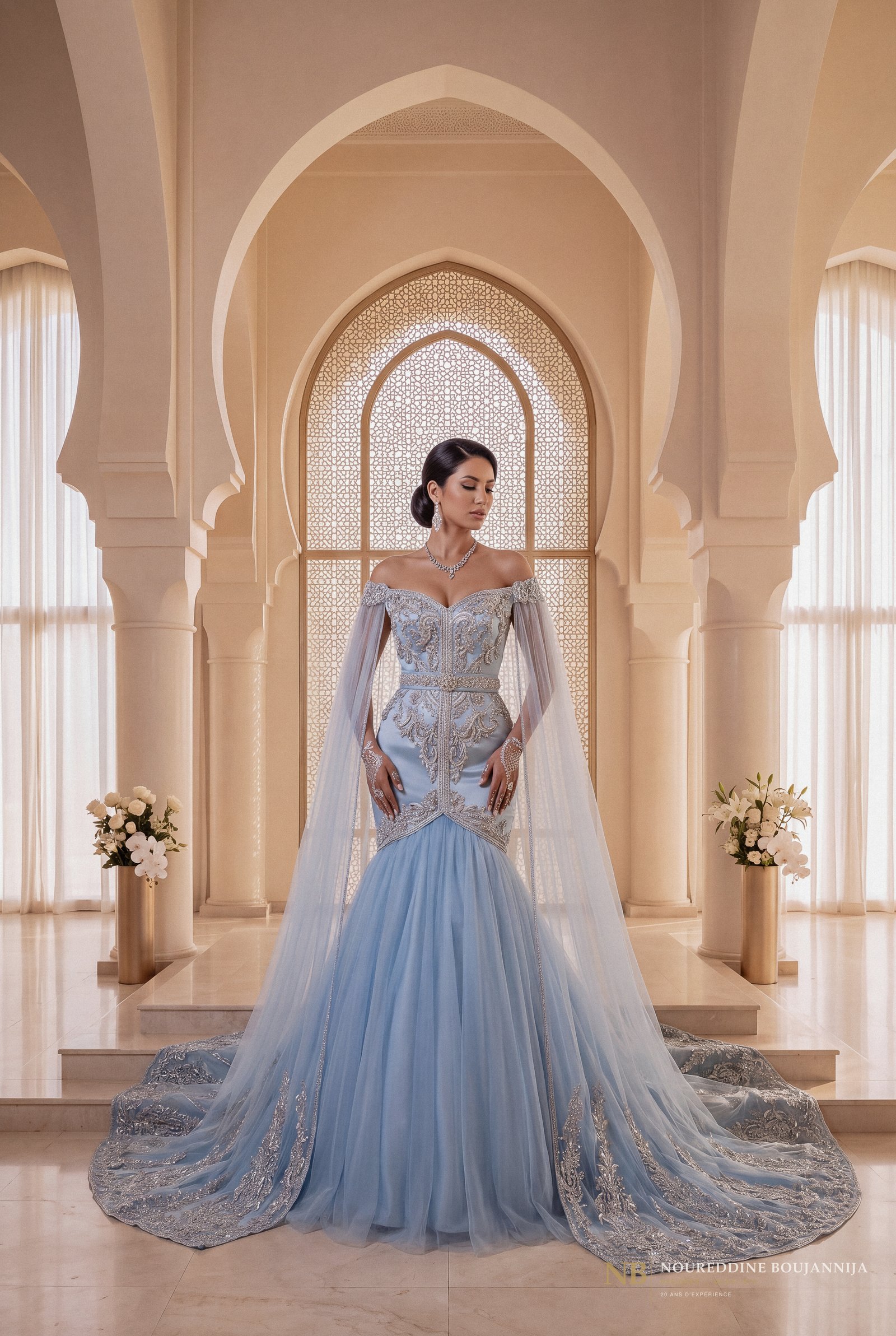 Caftan Bleu Glacé Bardot — vue principale