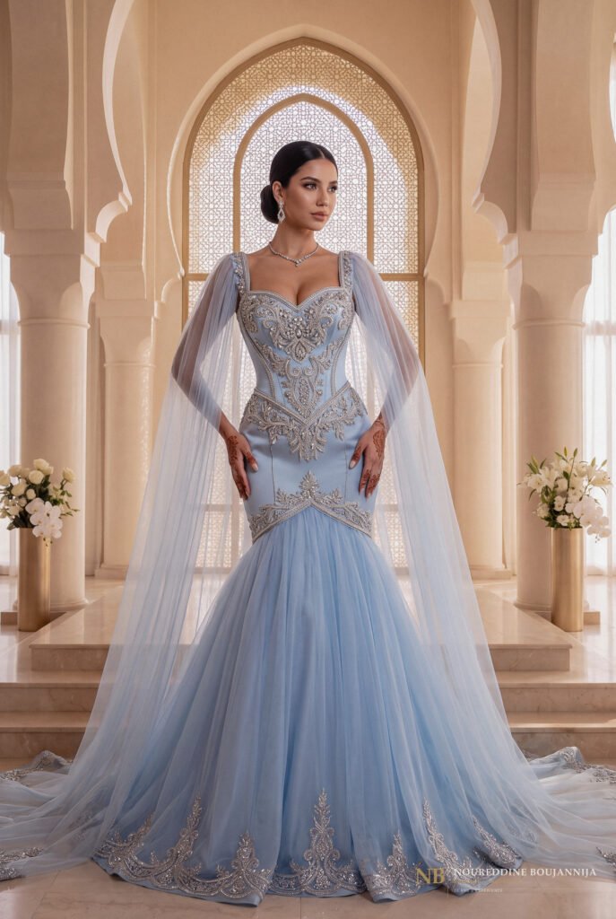 Caftan Bleu Glacé Corset – Cape Longue