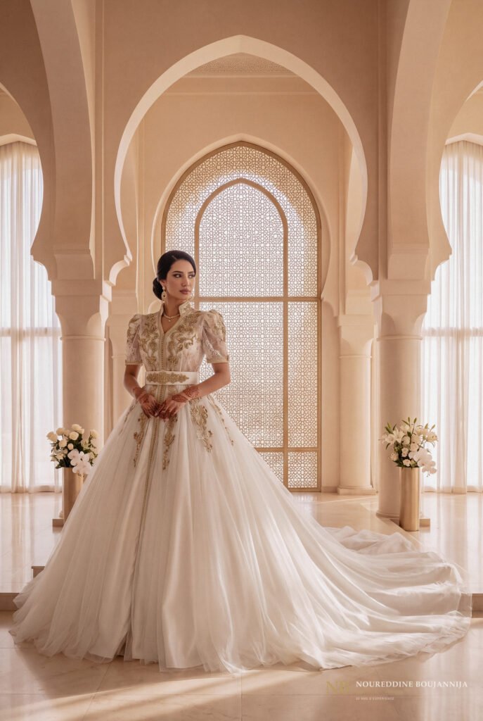 Caftan de Mariée Ivoire Col Officier – Jupe Corolle