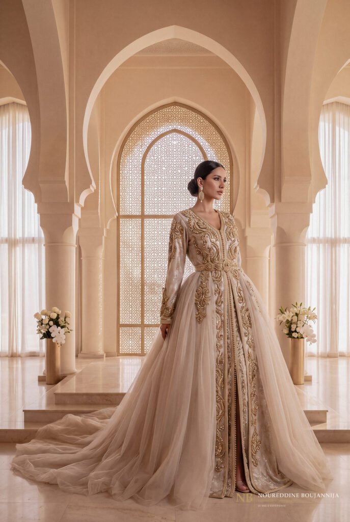 Caftan Ivoire Col V Doré — vue principale