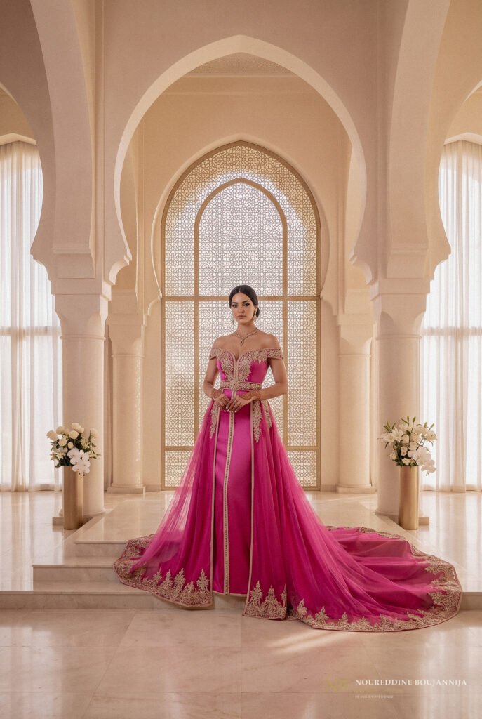 Caftan Rose Corsage Bardot — vue principale