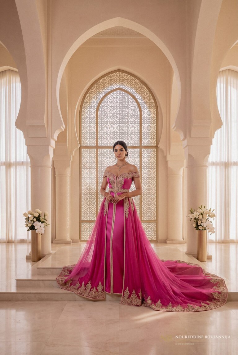 Caftan Rose Corsage Bardot — vue principale