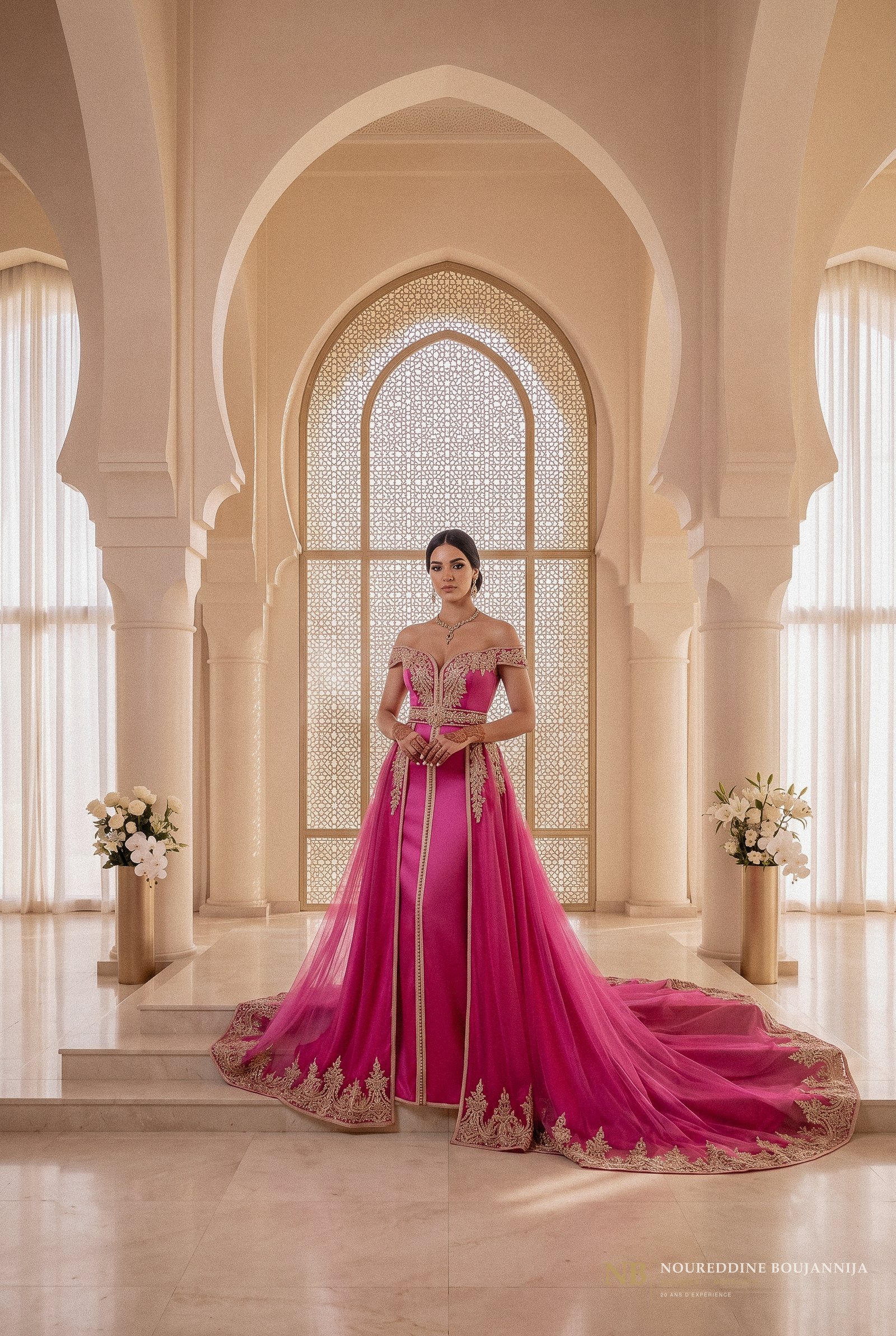 Caftan Rose Corsage Bardot — vue principale