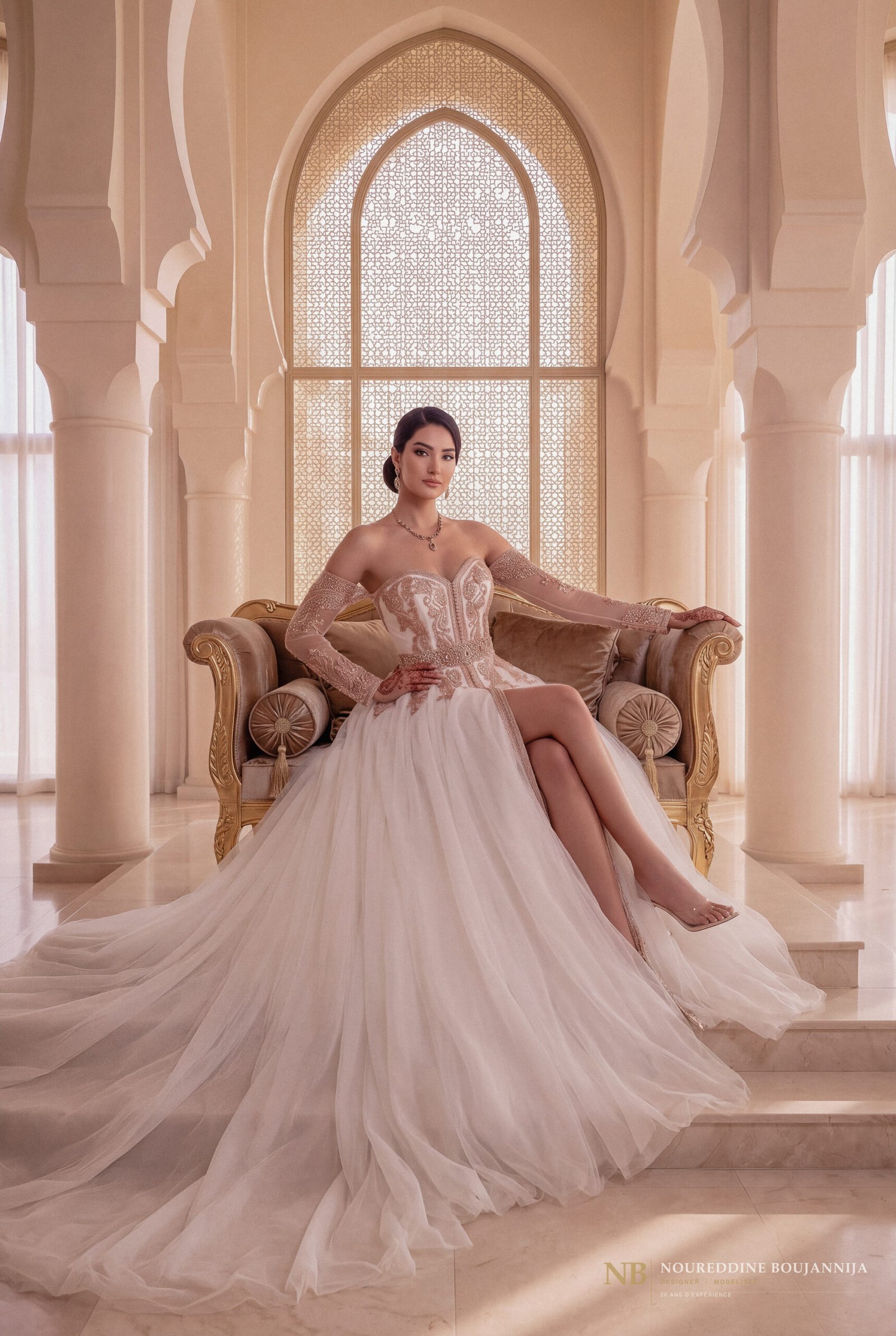 Caftan Rose Ivoire Bustier — vue principale
