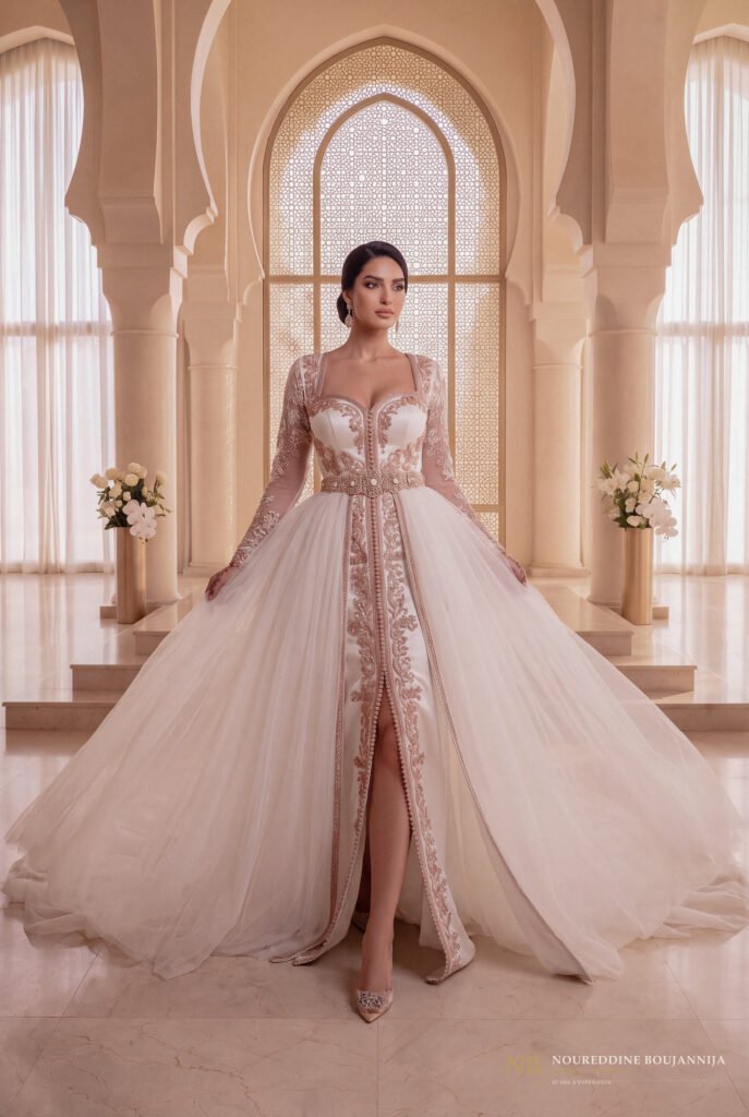 Caftan Rose Ivoire Manches Longues — vue principale