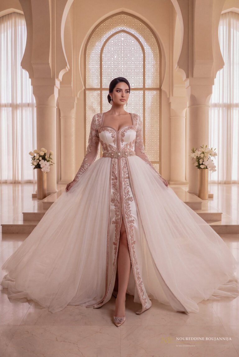 Caftan Rose Ivoire Manches Longues — vue principale