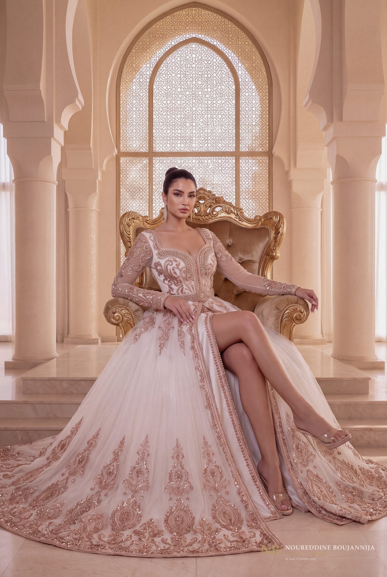 Caftan Rose Ivoire Ornement — vue principale
