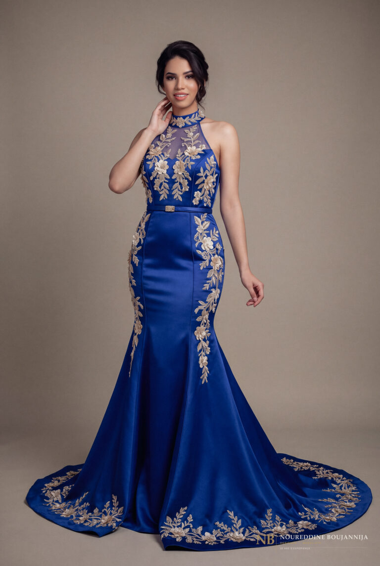 Caftan sirène bleu royal Couronne d’Or – vue principale