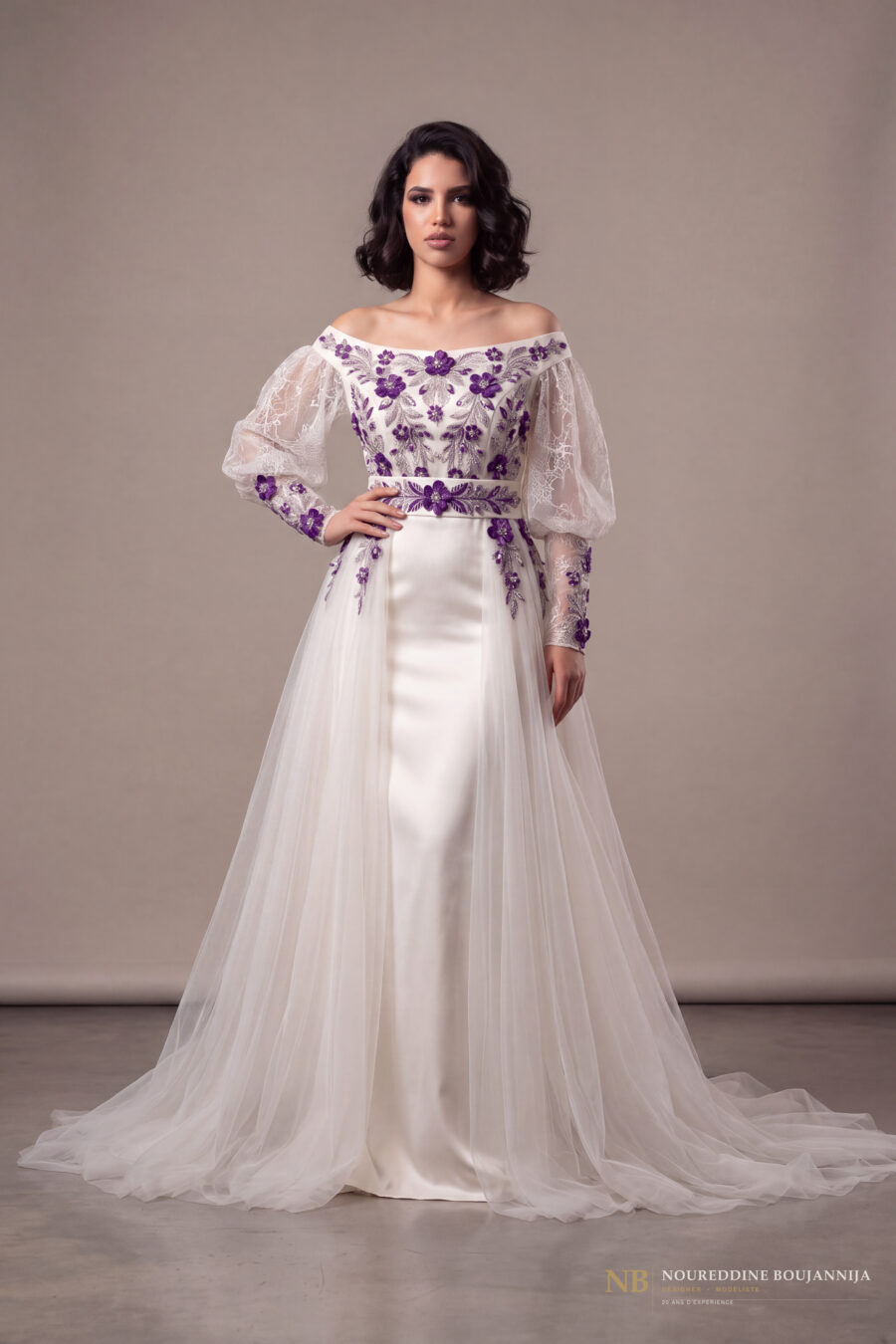 Robe caftan ivoire Mauve Impérial – vue principale