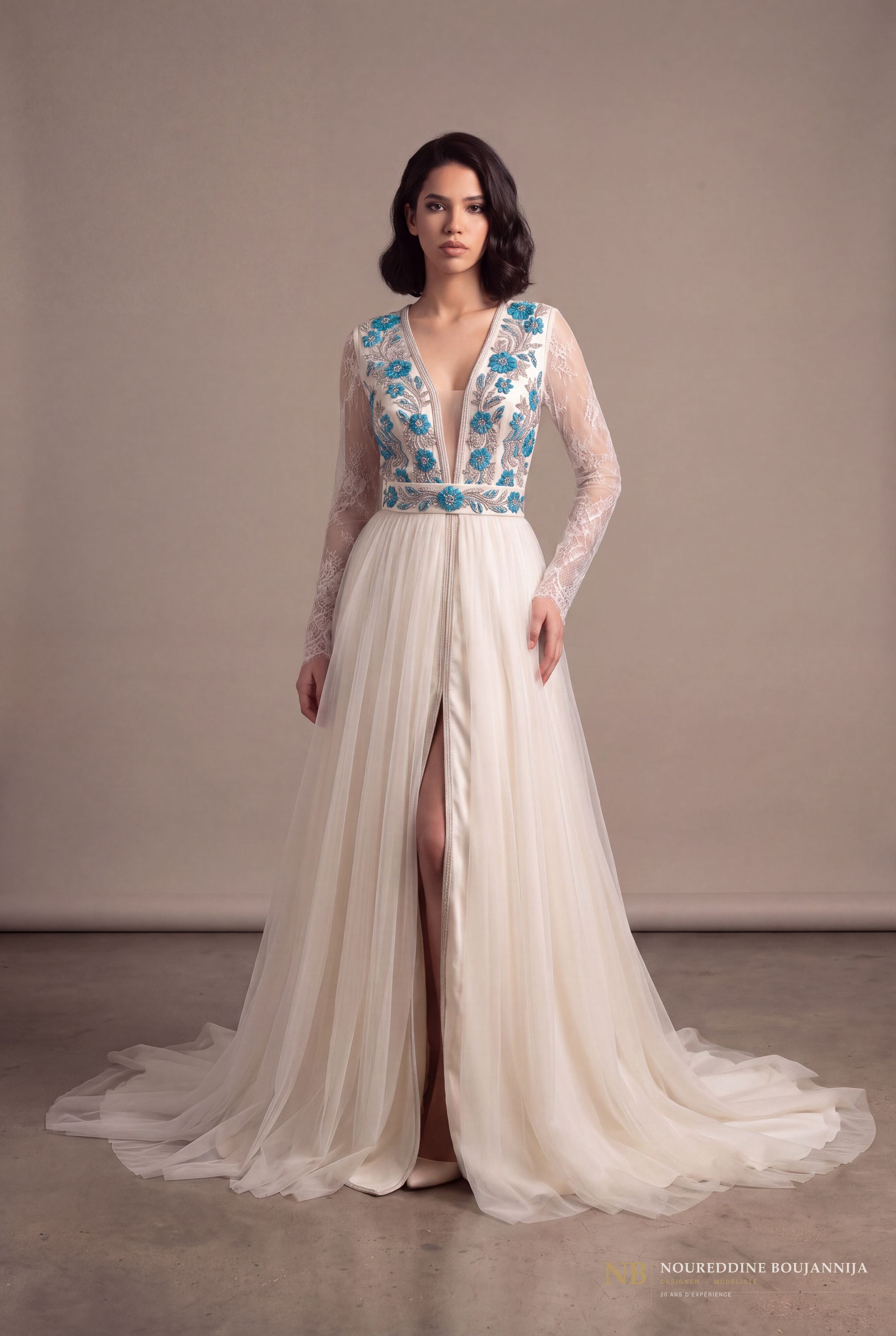 Robe caftan ivoire Turquoise – vue principale