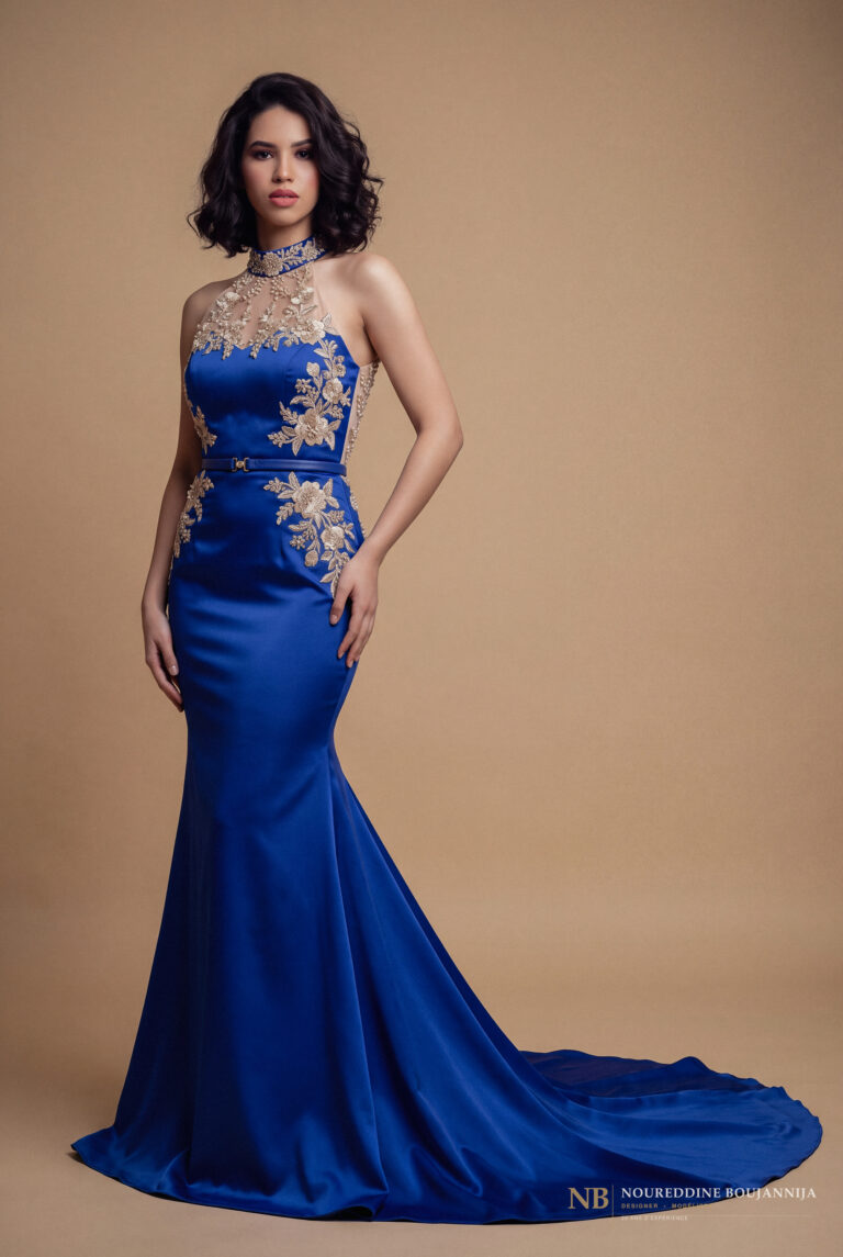 Caftan sirène bleu royal Éclat Asymétrique – vue principale