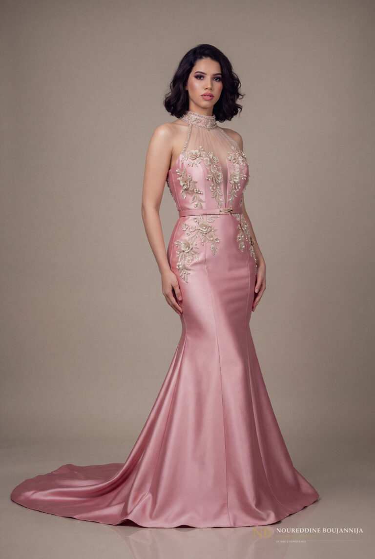 Caftan sirène rose poudré Rosée d’Or – vue principale