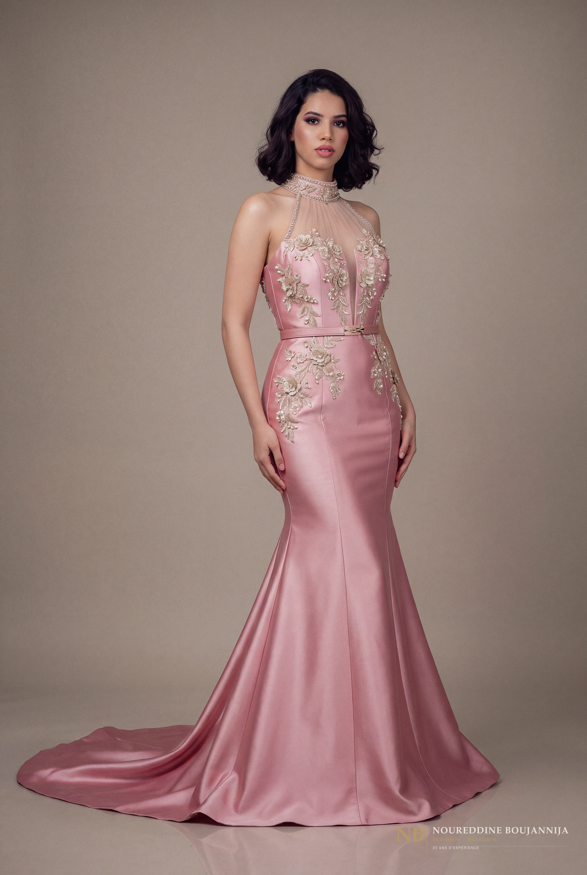 Caftan sirène rose poudré Rosée d’Or – vue principale