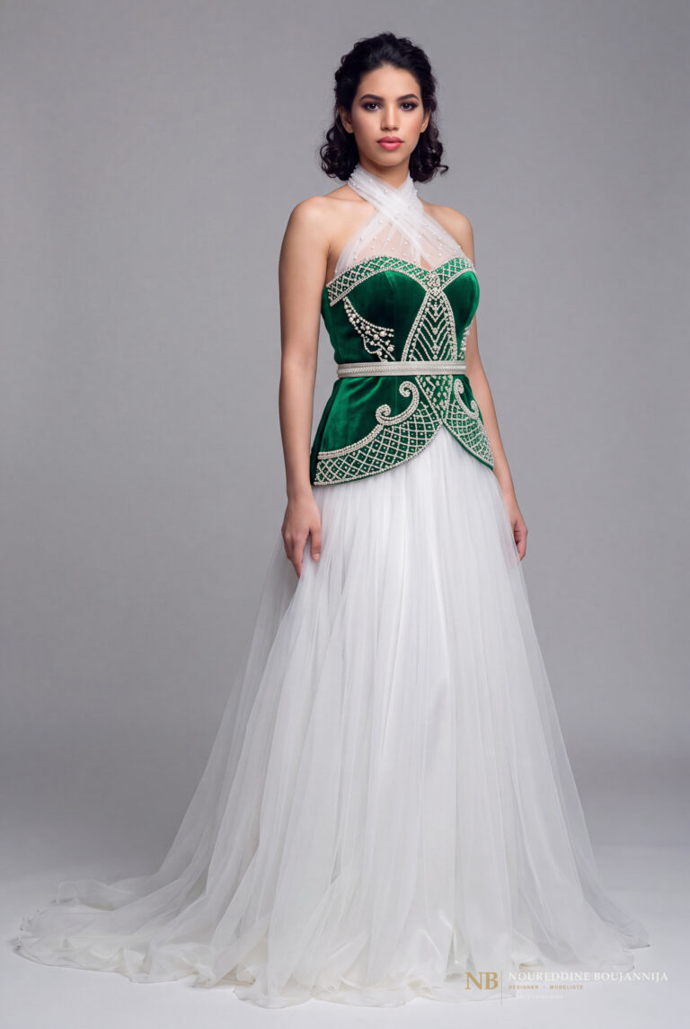 Robe caftan vert émeraude Croisée Royale – vue principale