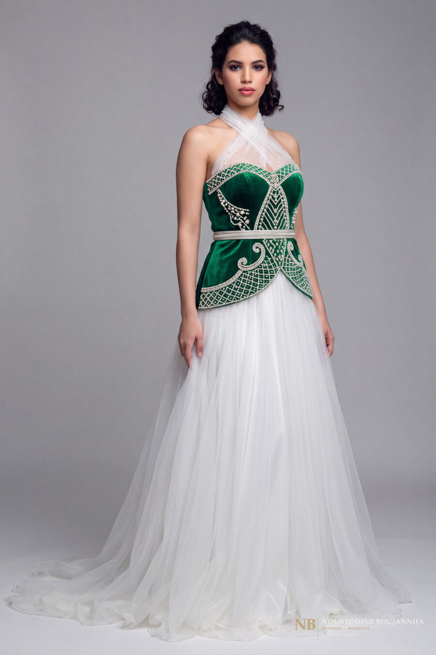 Robe caftan vert émeraude Croisée Royale – vue principale