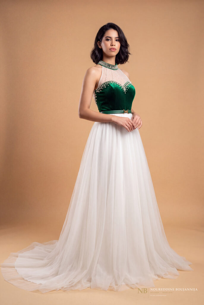 Robe caftan vert émeraude Ligne Perle – vue principale
