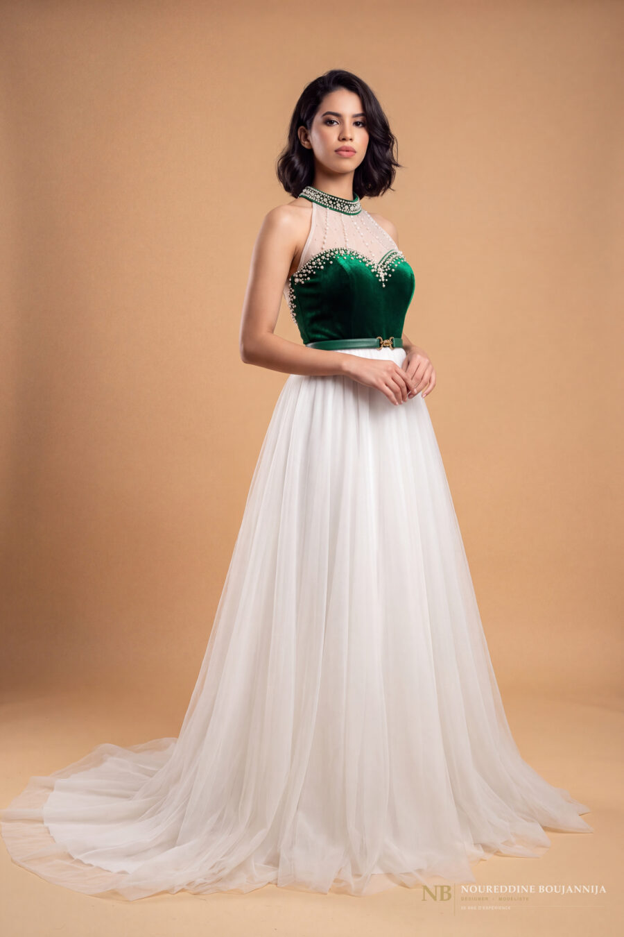 Robe caftan vert émeraude Ligne Perle – vue principale