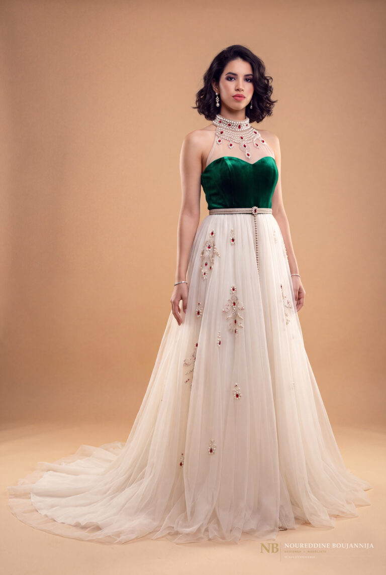 Robe caftan vert émeraude Grenat Perlé – vue principale
