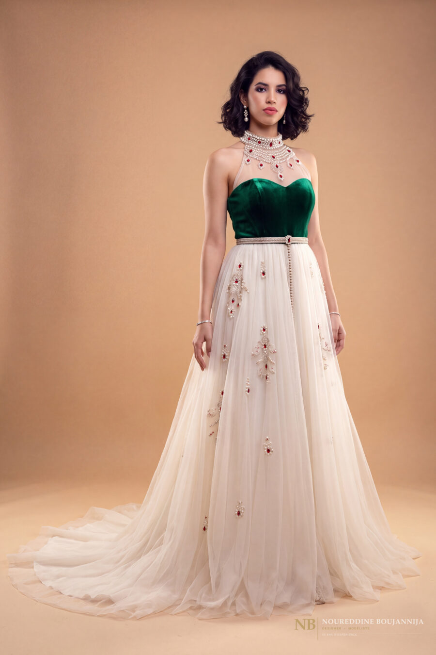 Robe caftan vert émeraude Grenat Perlé – vue principale