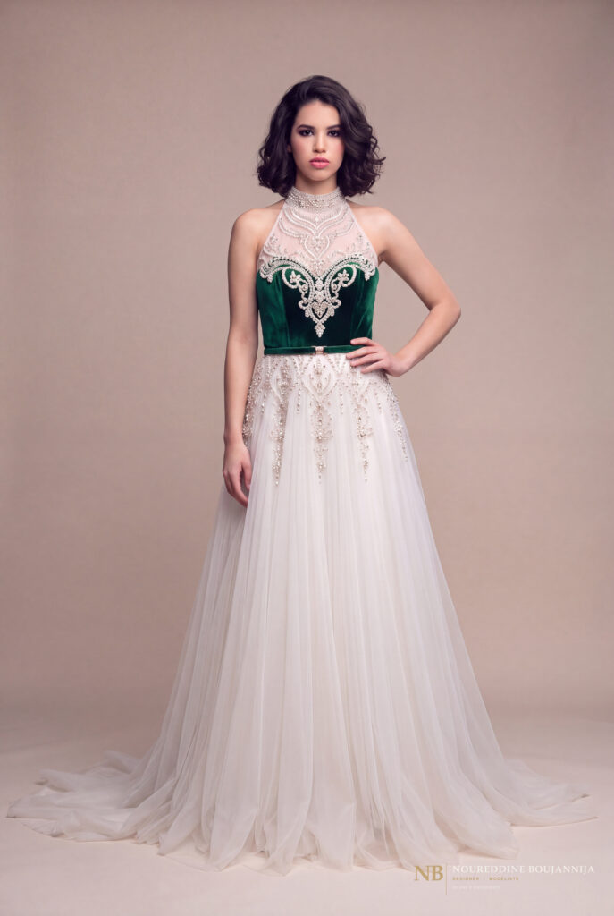 Robe caftan vert émeraude Dentelle Nacrée – vue principale