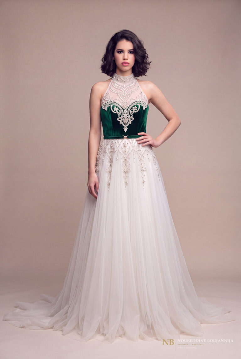 Robe caftan vert émeraude Dentelle Nacrée – vue principale
