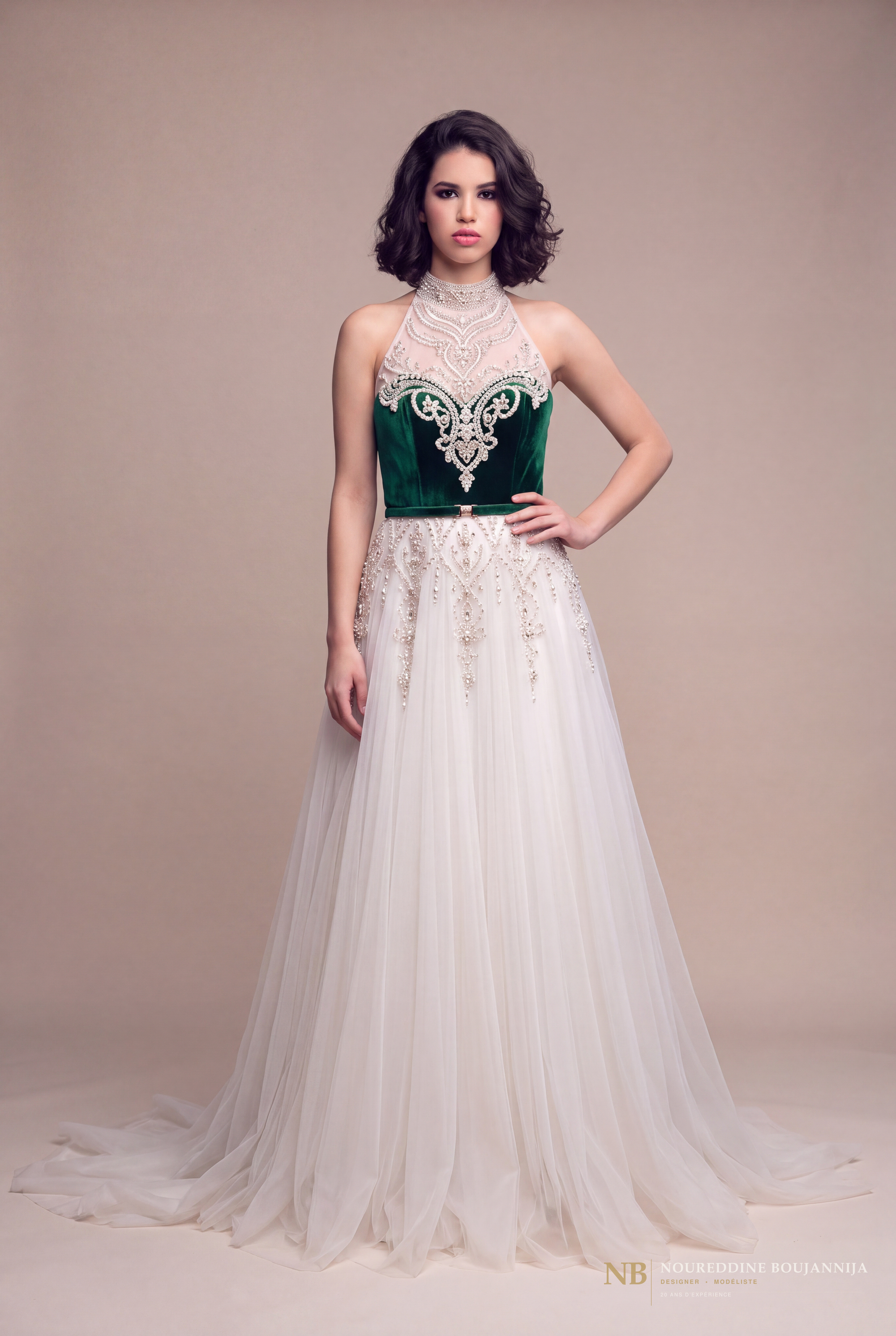 Robe caftan vert émeraude Dentelle Nacrée – vue principale