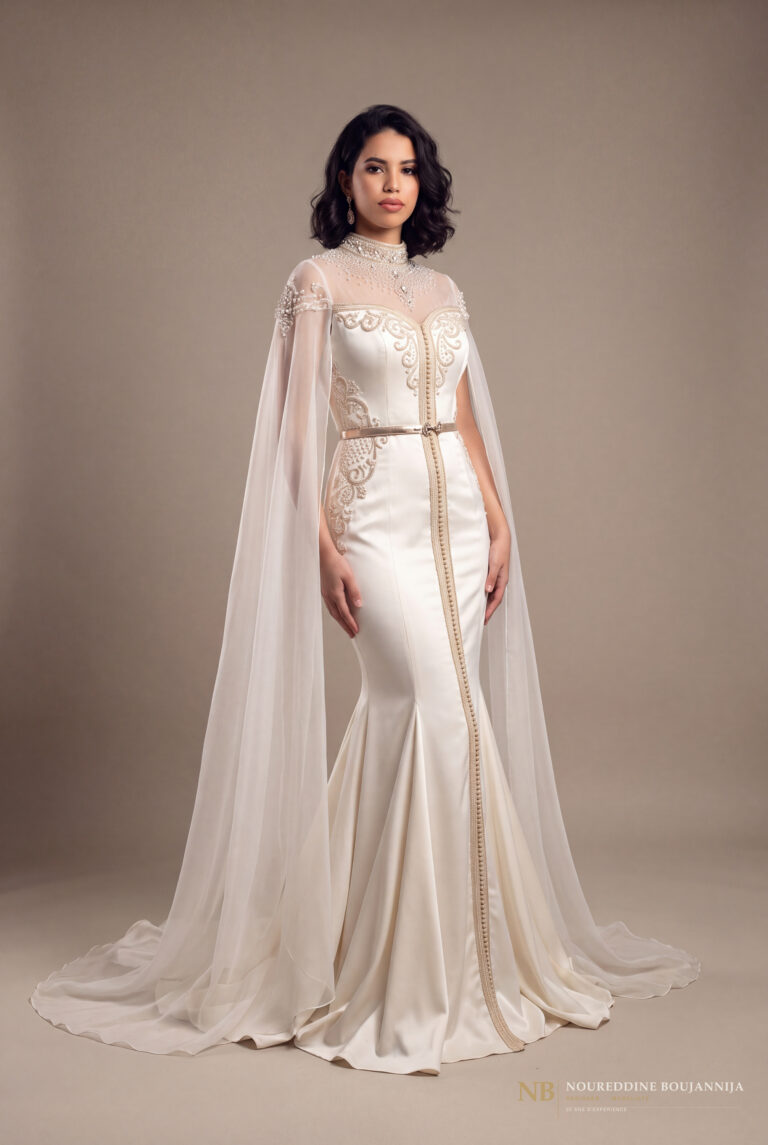 Caftan ivoire cape Halo – vue principale