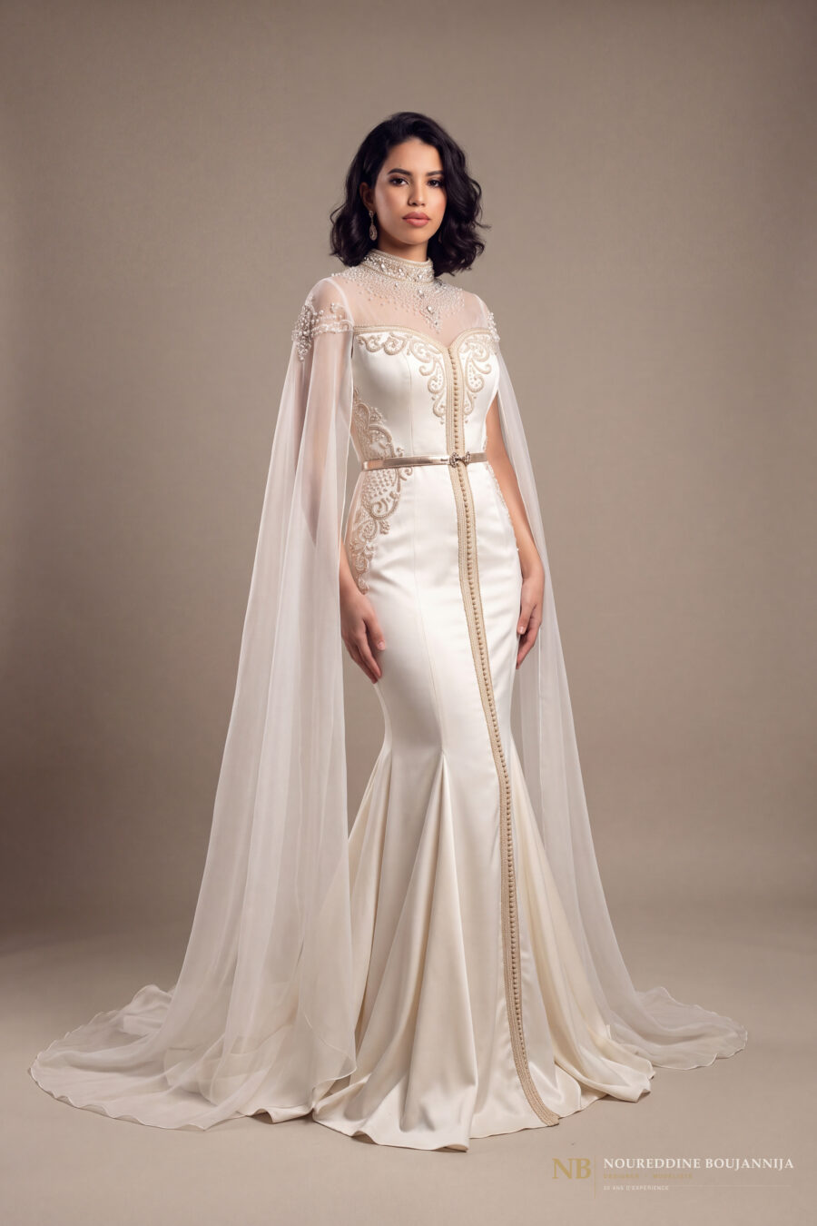 Caftan ivoire cape Halo – vue principale
