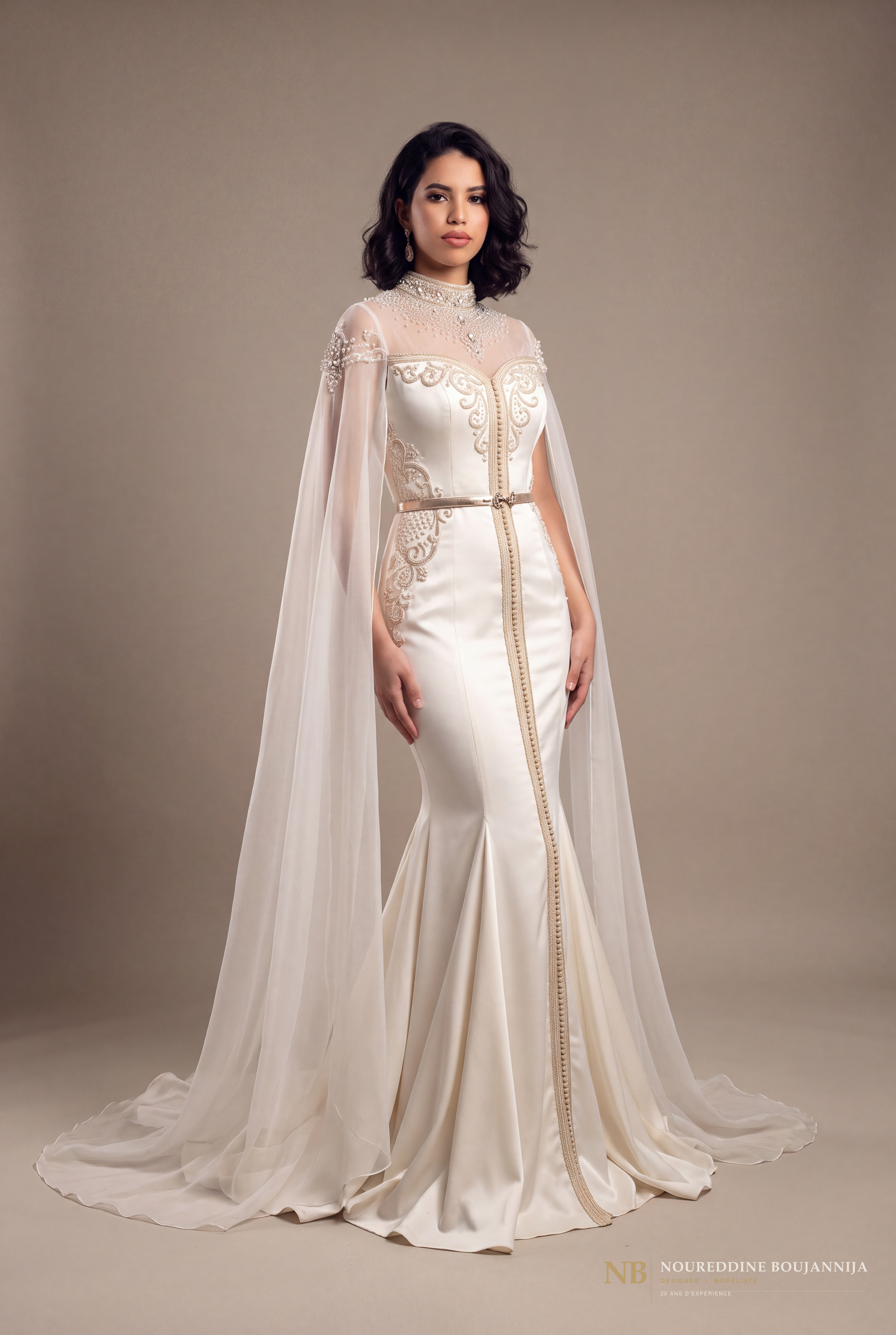 Caftan ivoire cape Halo – vue principale