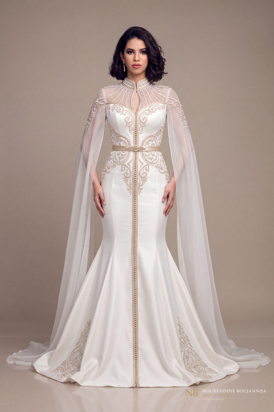 Caftan ivoire cape Arabesque – vue principale