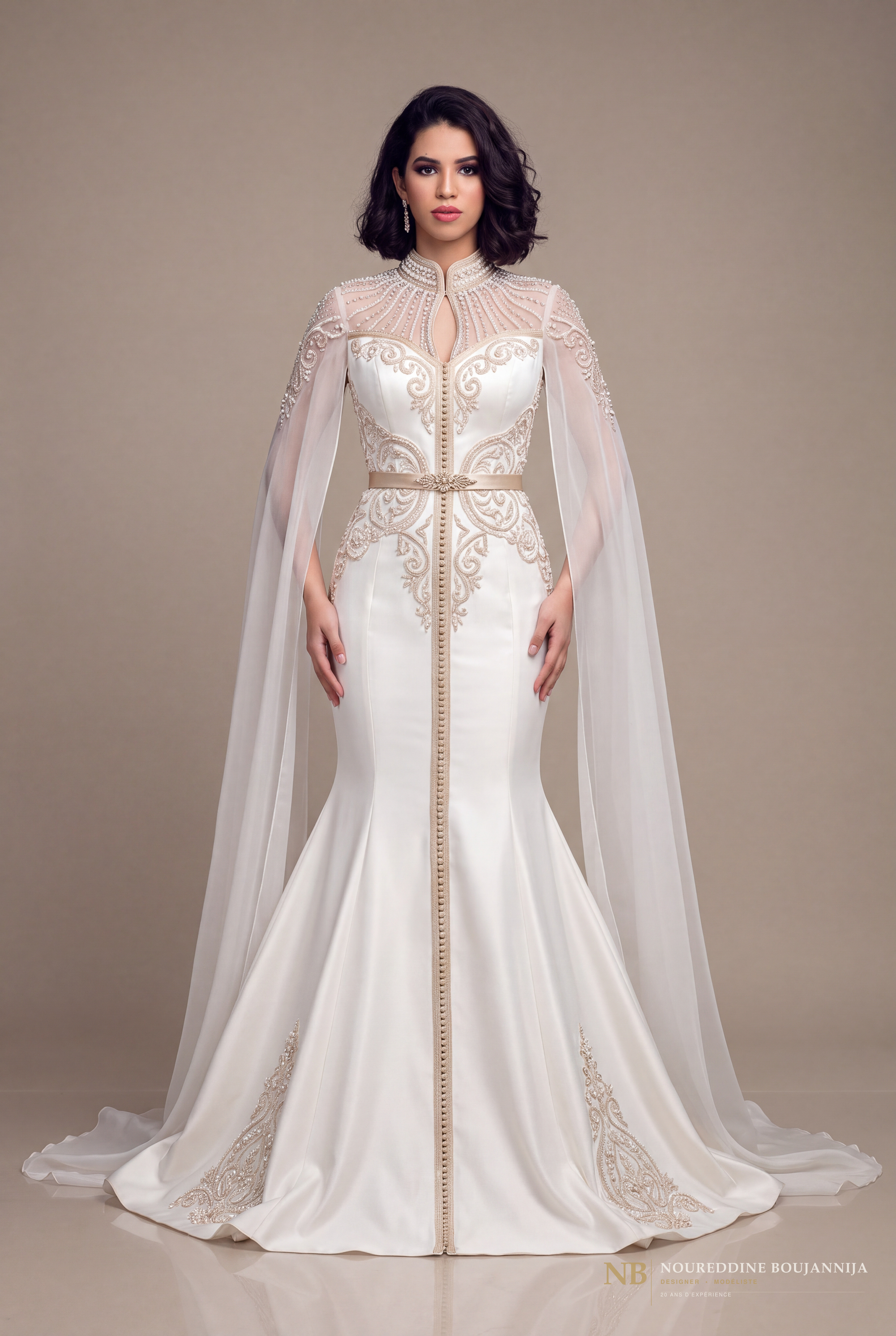 Caftan ivoire cape Arabesque – vue principale