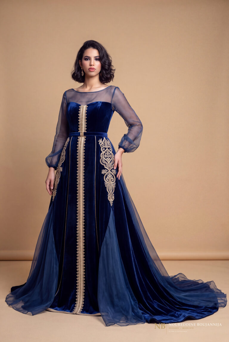 Caftan velours bleu nuit Onde d’Or – vue principale