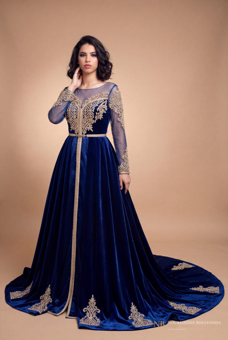 Caftan velours bleu nuit Ciselé – vue principale
