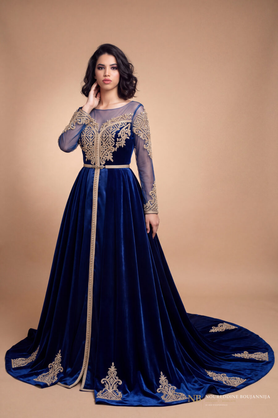 Caftan velours bleu nuit Ciselé – vue principale