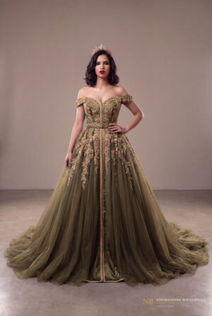 Robe caftan olive Velours d’Or