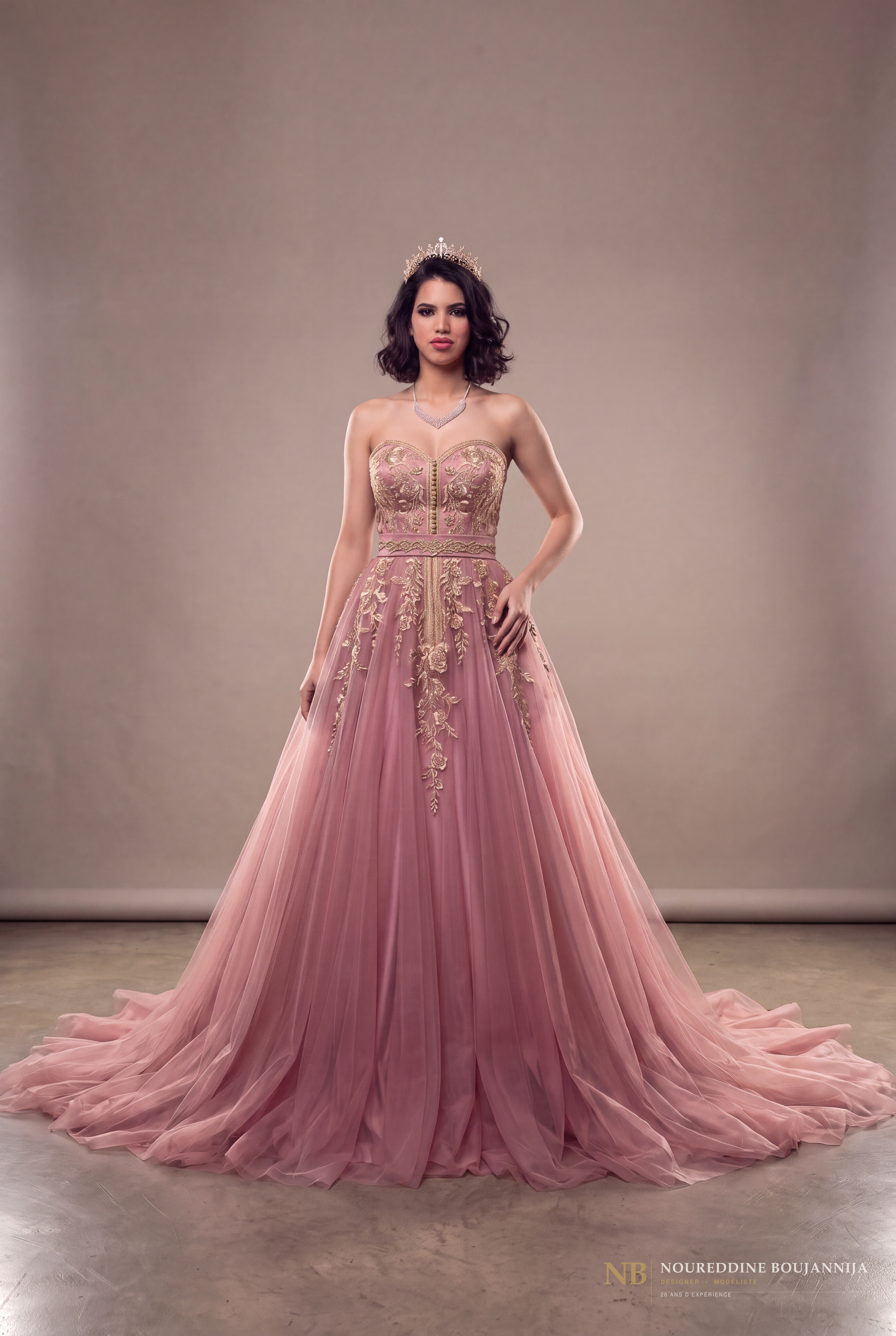Robe caftan rose poudré Roseraie – vue principale
