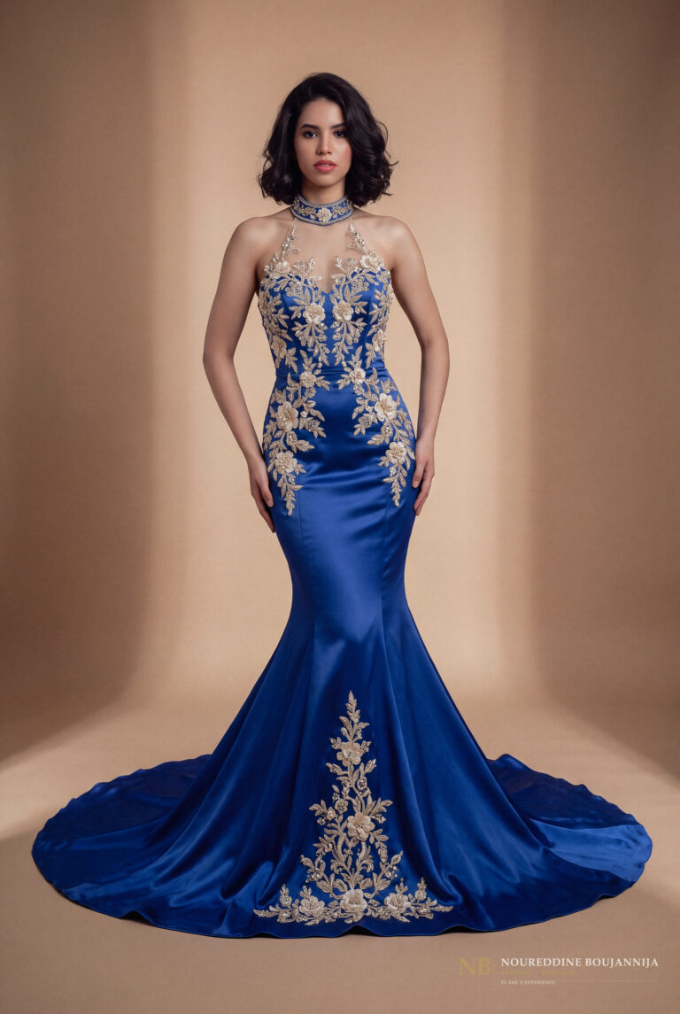 Caftan sirène bleu royal Sillage Saphir – vue principale