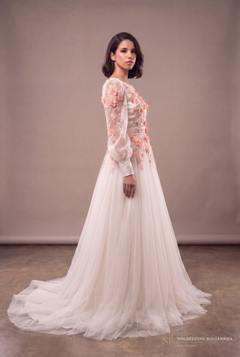 Robe caftan ivoire Corail – vue trois-quarts