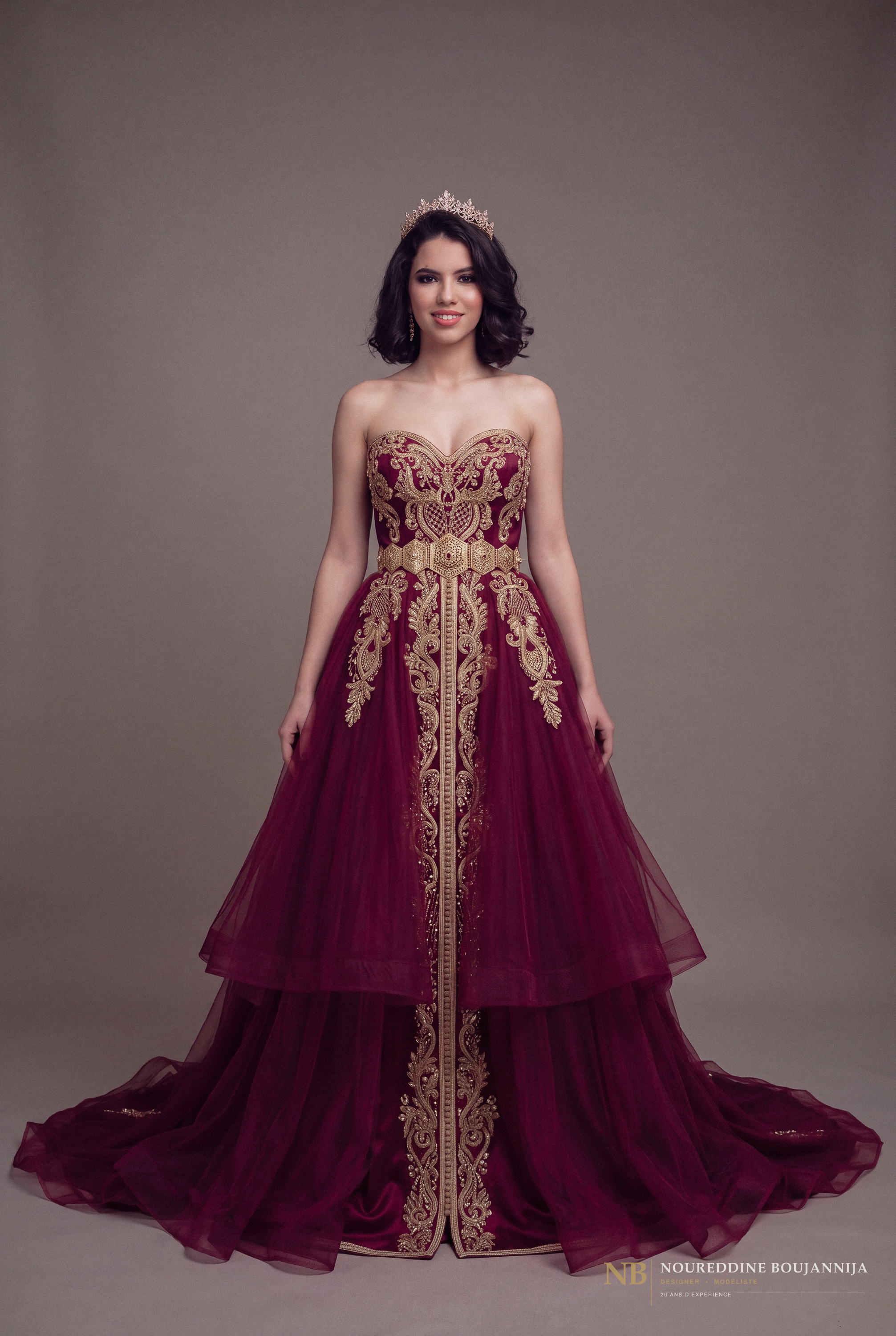 Caftan bustier bordeaux Cascade Grenat