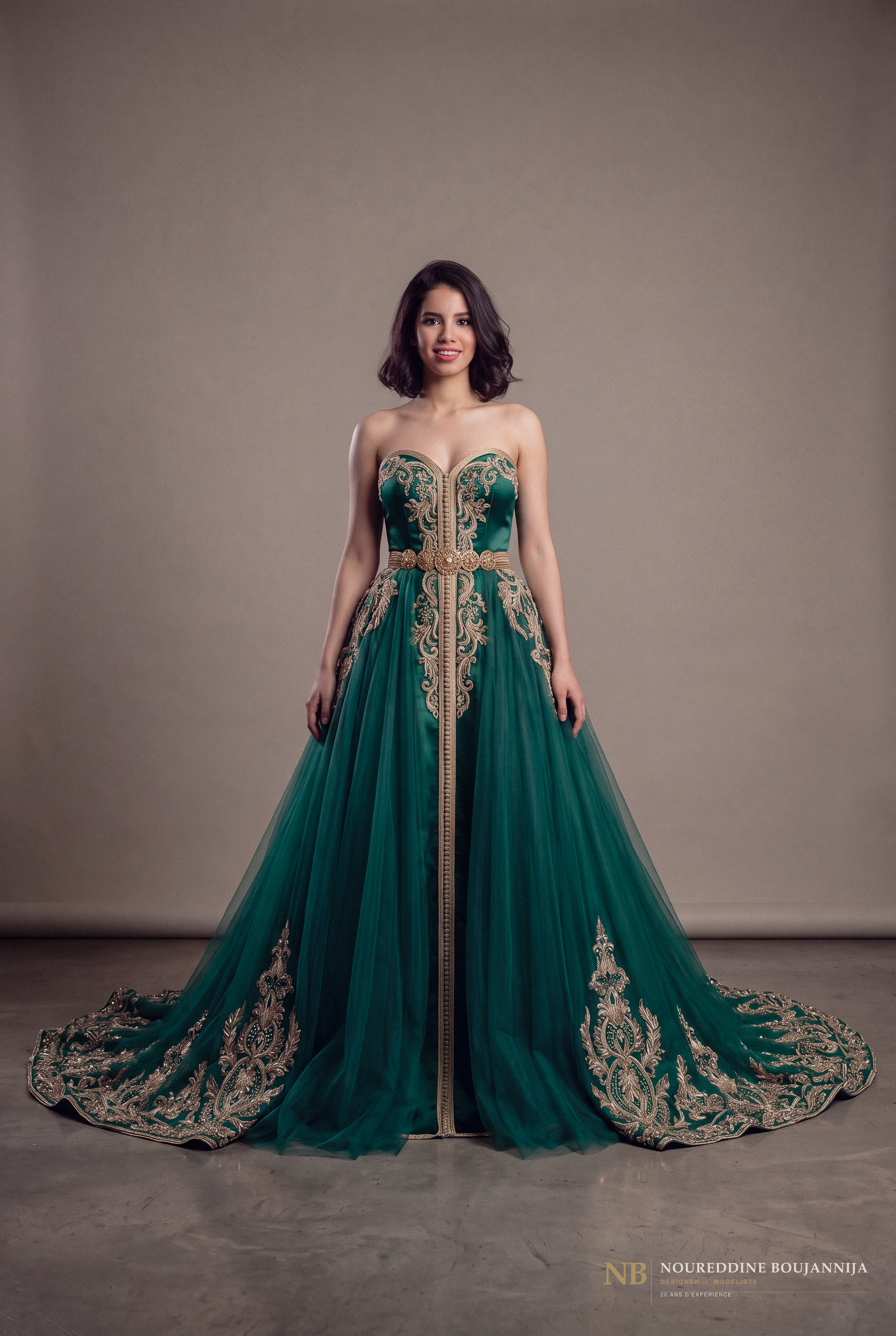 Caftan bustier vert émeraude Arabesque Émeraude