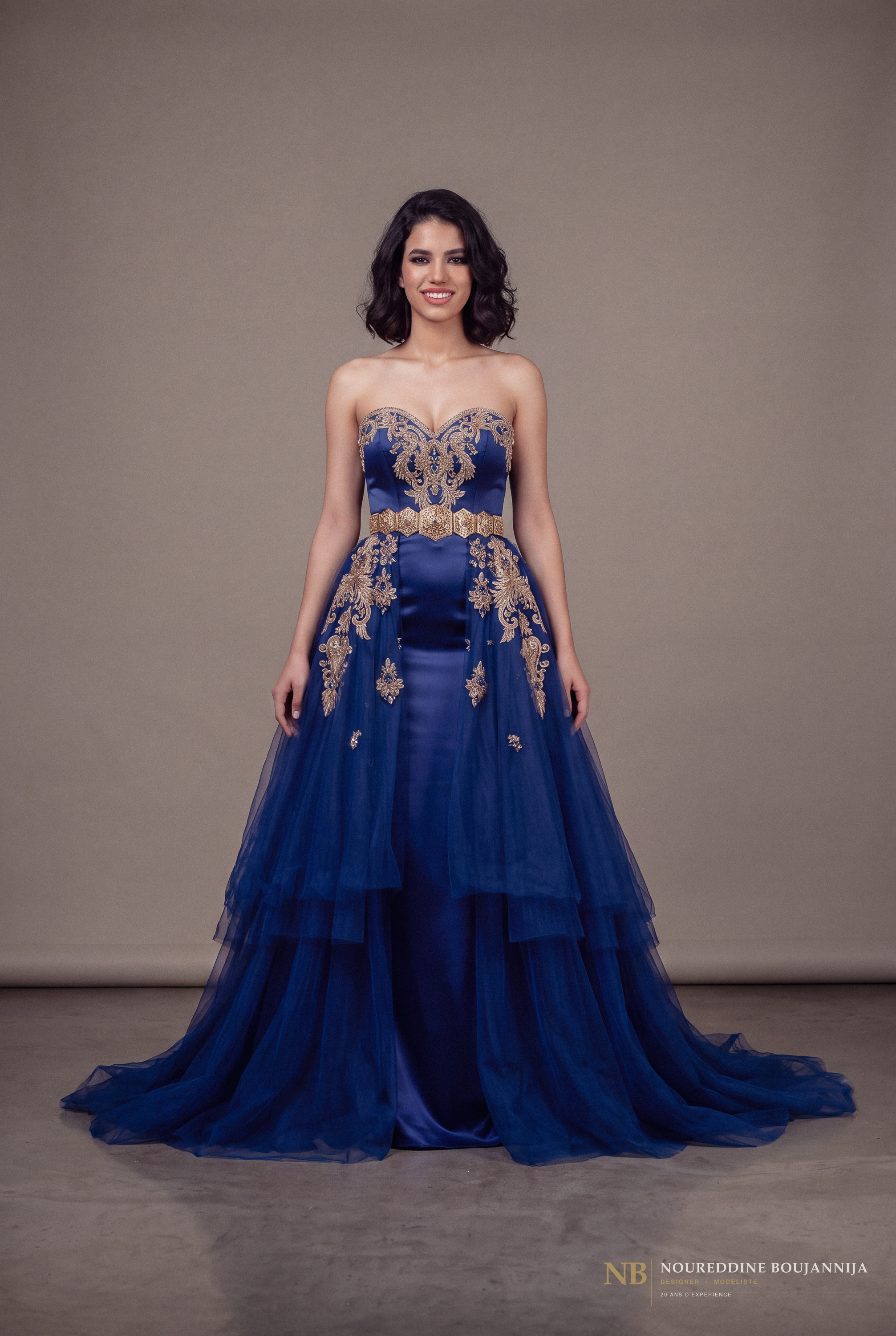 Caftan bustier bleu royal Cascade Royale