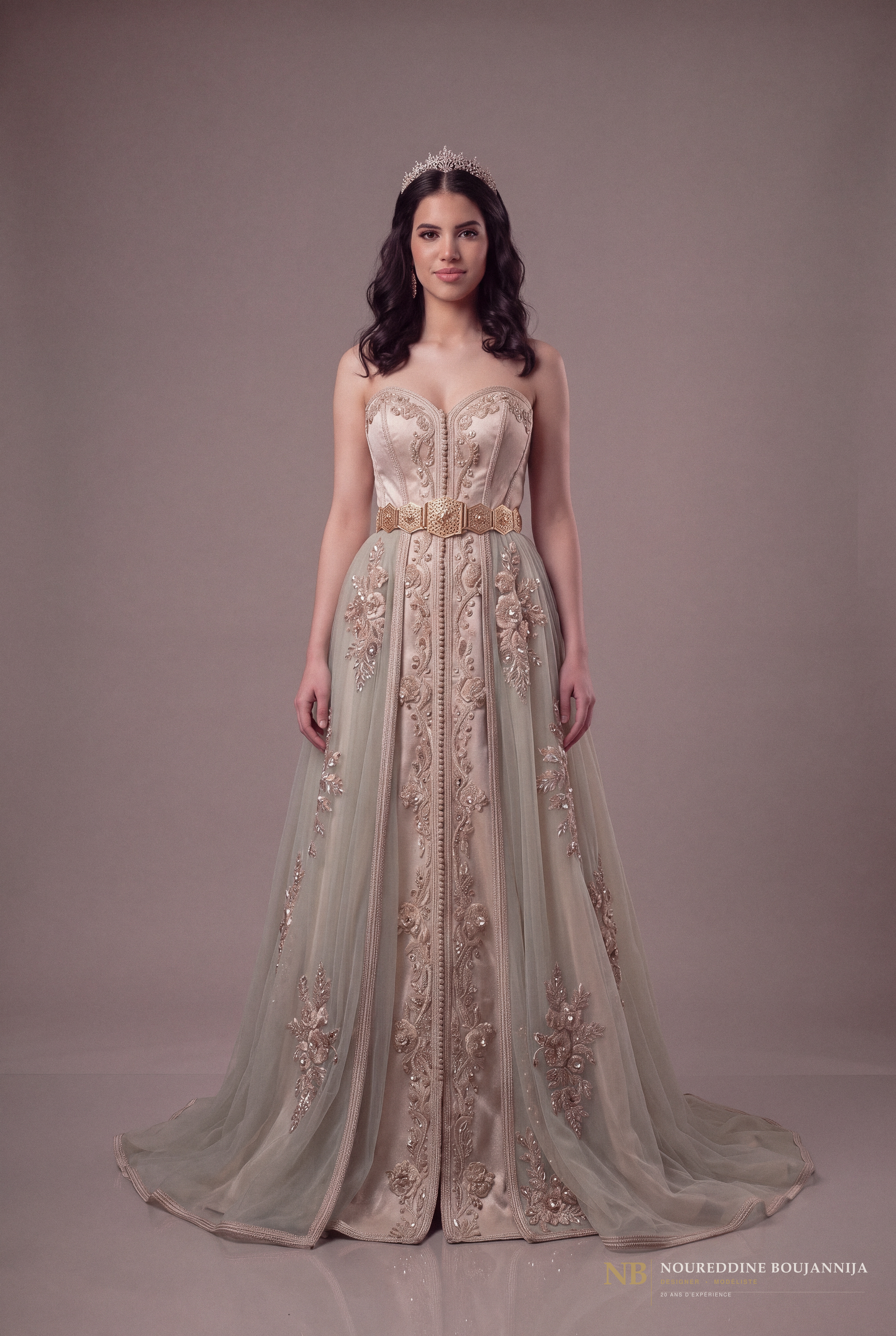 Caftan bustier vert sauge Sauge Ciselée