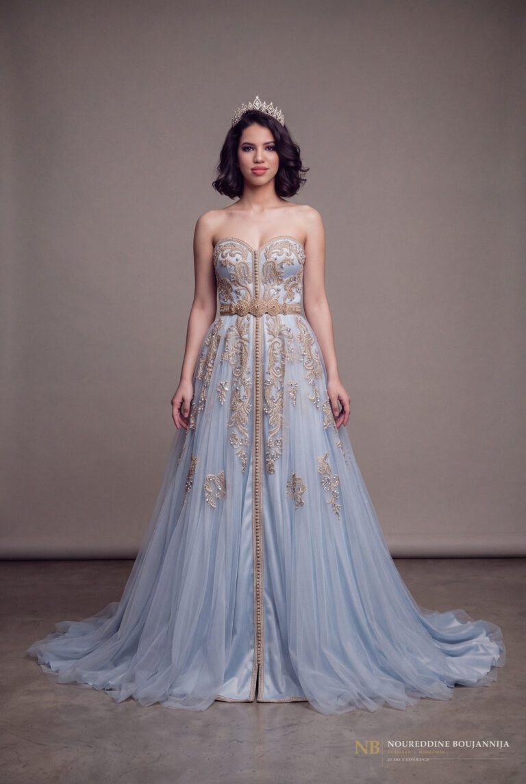 Caftan bustier bleu ciel Ciel Brodé