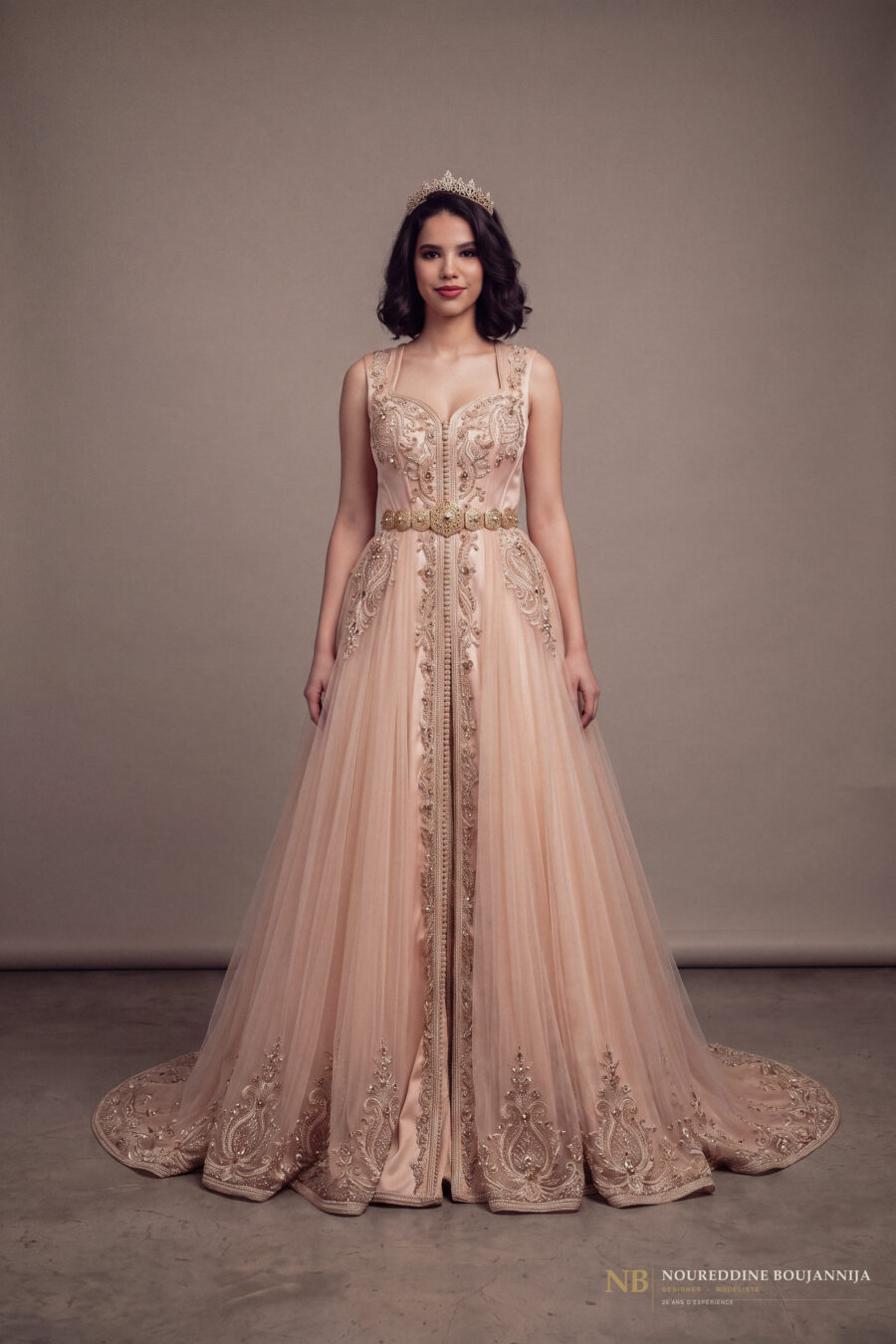 Caftan rose champagne à bretelles Orfèvre