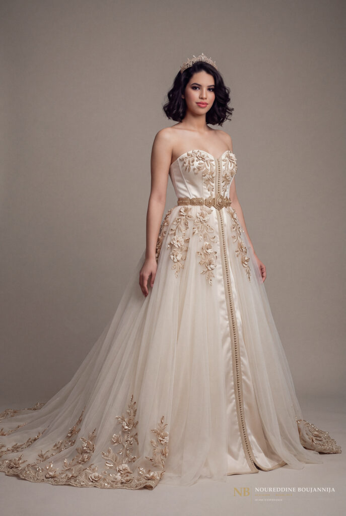 Caftan bustier écru Jardin de Nacre