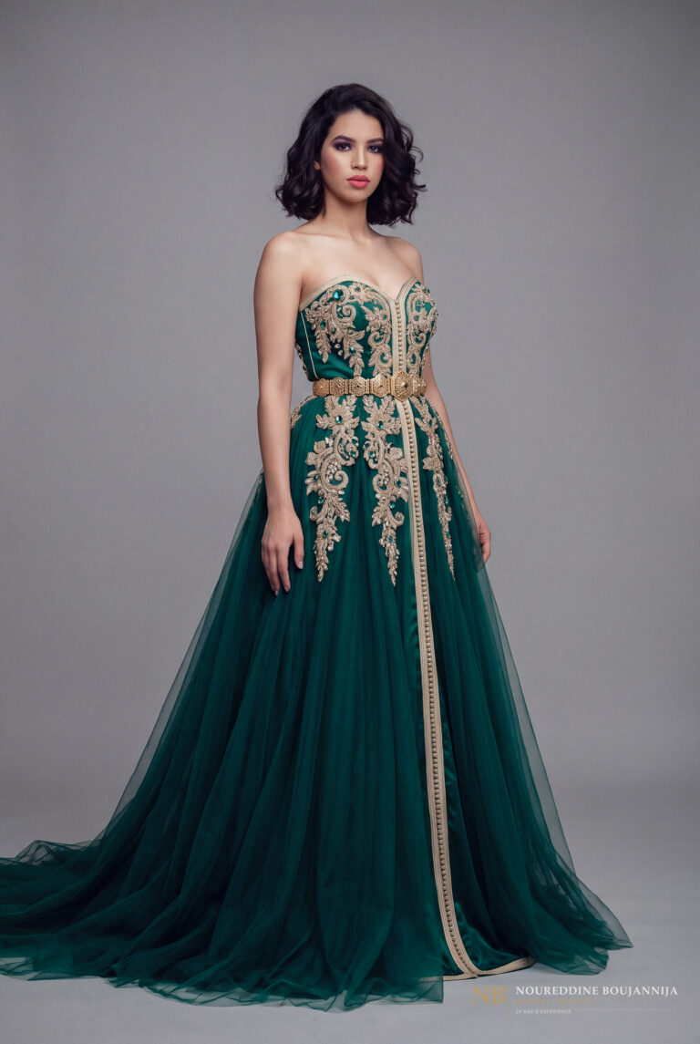 Caftan bustier vert émeraude Éclat Ciselé